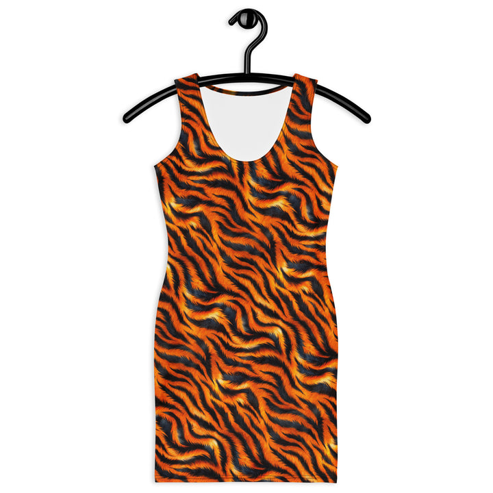 Graphic bodycon dress – orange tiger print - sleeveless fitted summer dress for women | ARLXUN