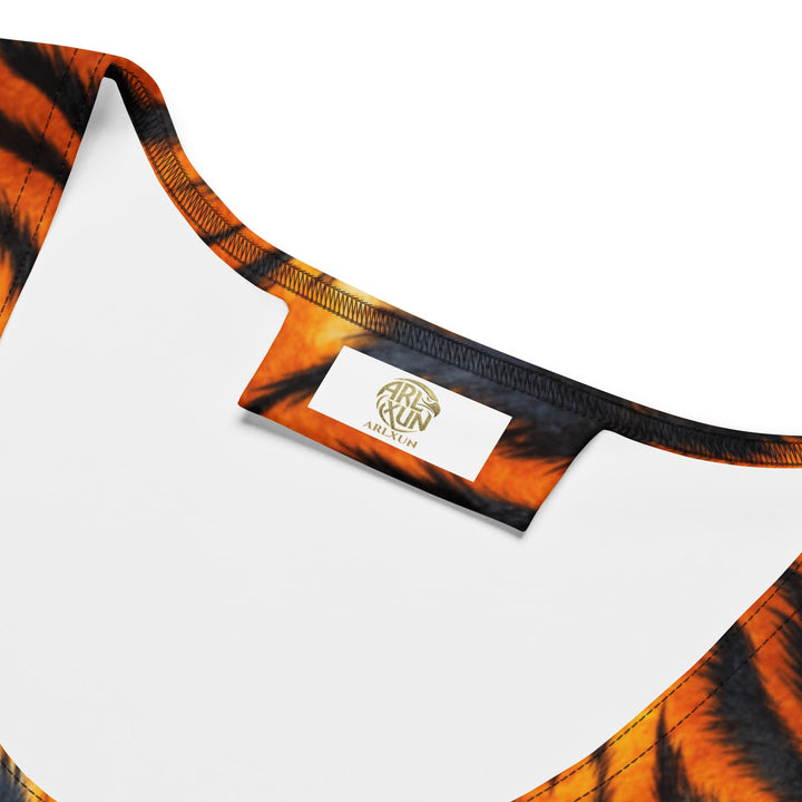 Graphic bodycon dress – orange tiger print - sleeveless fitted summer dress for women | ARLXUN
