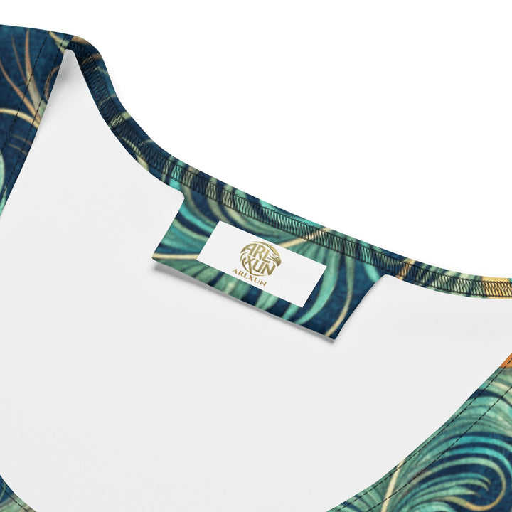 Graphic bodycon dress – peacock feather print - sleeveless fitted summer dress for women | ARLXUN