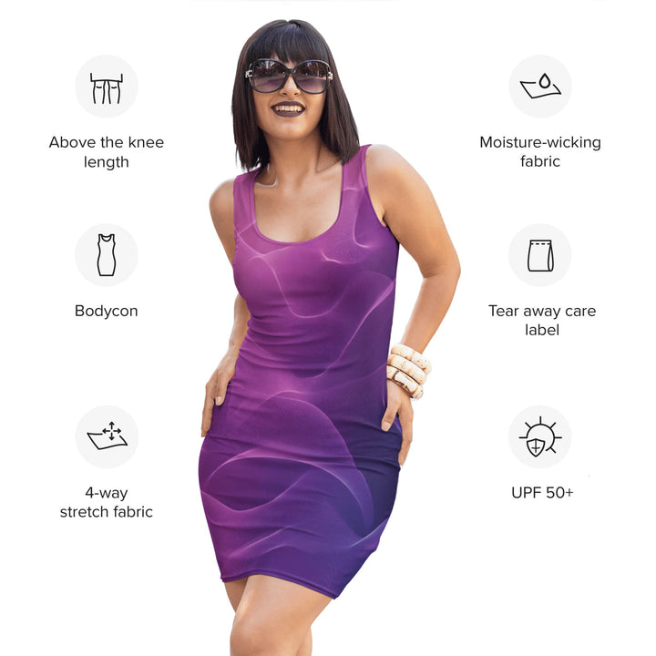 Graphic Bodycon Dress – Purple Gradient Waves Print | ARLXUN