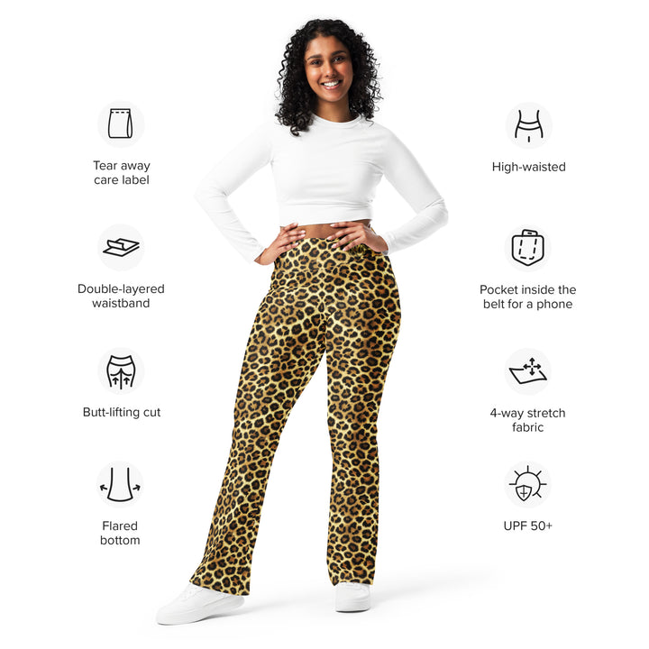  ARLXUN women’s flare leggings – leopard print, high waist, flared hem, hidden pocket, 4-way stretch
