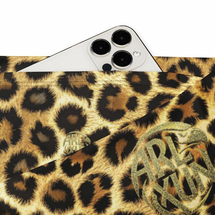 Hidden pocket detail on ARLXUN leopard leggings; fits a phone