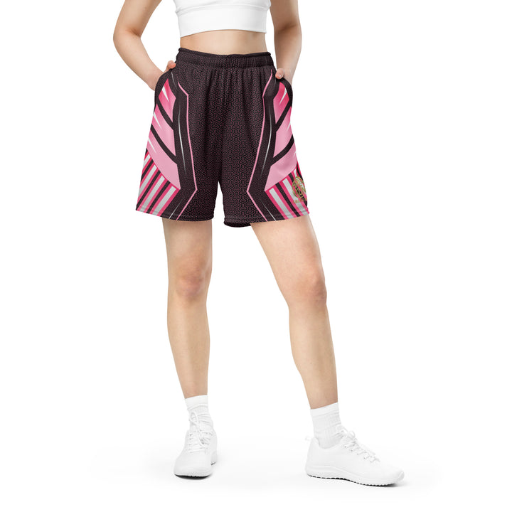 Graphic Sports Shorts – Pink & Black Striped Print | ARLXUN