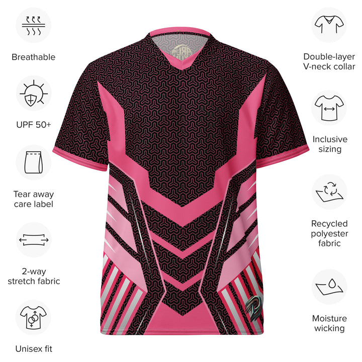 Graphic Sports Jersey – Pink & Black Striped Print | ARLXUN