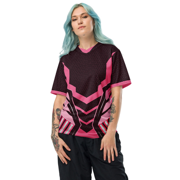 Graphic Sports Jersey – Pink & Black Striped Print | ARLXUN
