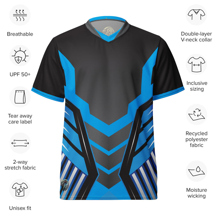 Graphic Sports Jersey – Blue & Black Striped Print | ARLXUN