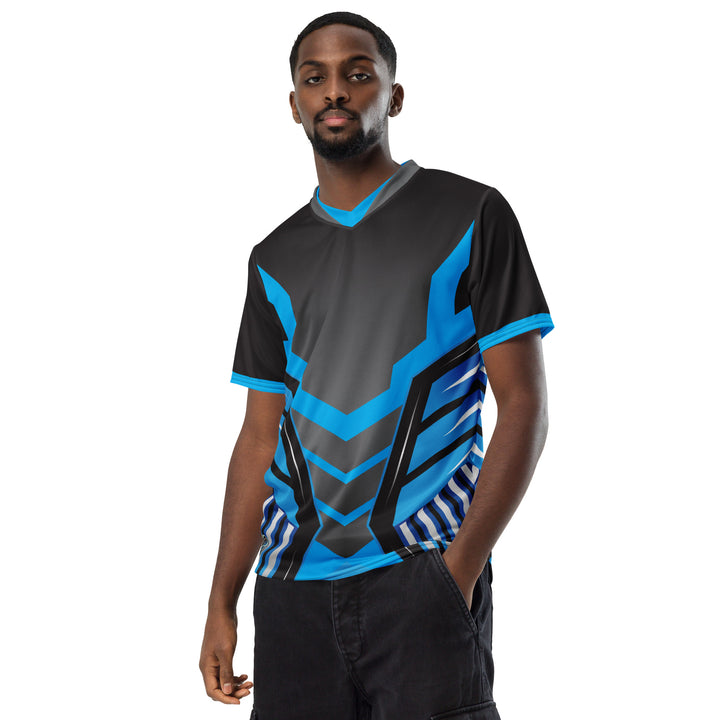Graphic Sports Jersey – Blue & Black Striped Print | ARLXUN