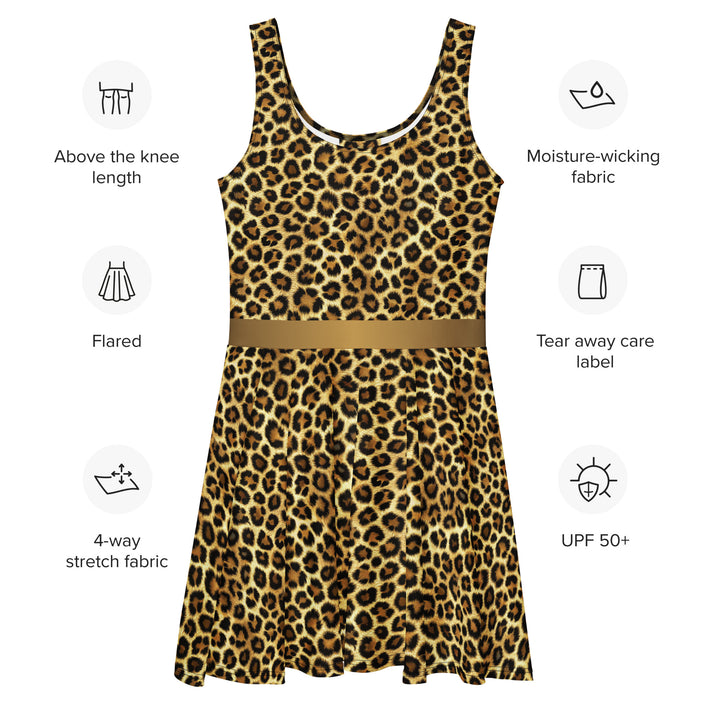 Skater Dress Soft Leopard Pattern flared sleeveless printed stretch | ARLXUN