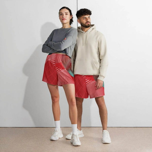 Abstract Red Tech Unisex Athletic Long Shorts -ARLXUN