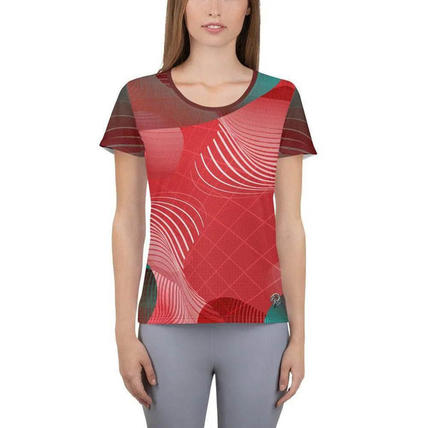 Abstract Red Tech Women's Athletic T-shirt -ARLXUN