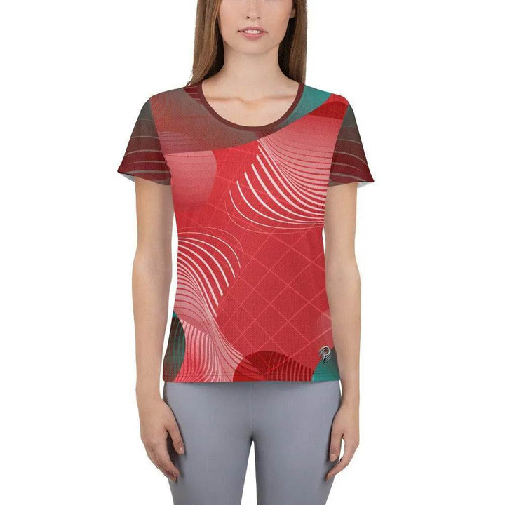 Abstract Red Tech Women's Athletic T-shirt -ARLXUN