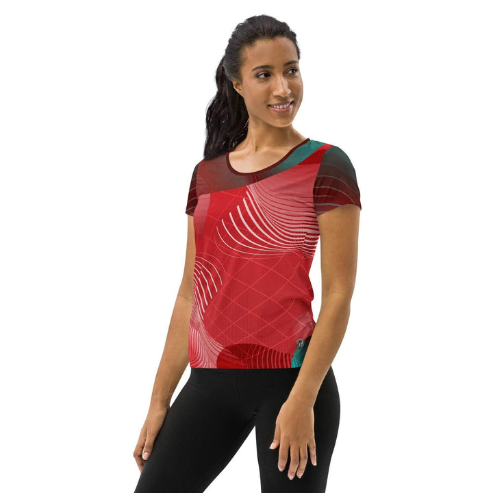 Abstract Red Tech Women's Athletic T-shirt -ARLXUN