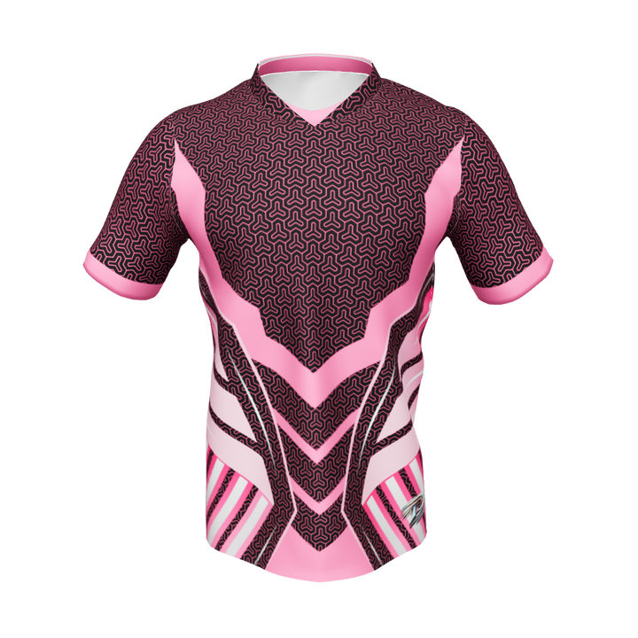 Graphic Sports Jersey – Pink & Black Striped Print | ARLXUN