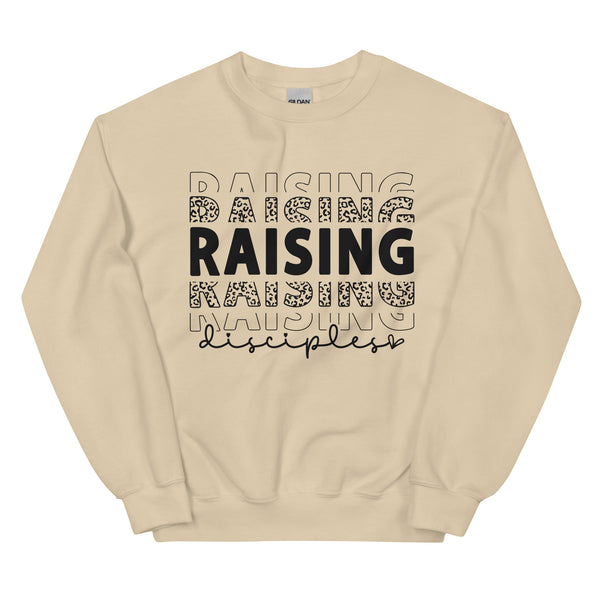 Sand beige Raising Disciples Christian sweatshirt, front view, unisex crewneck.